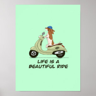Livet är en vacker resa - Hund på Vespa - Grönt Poster