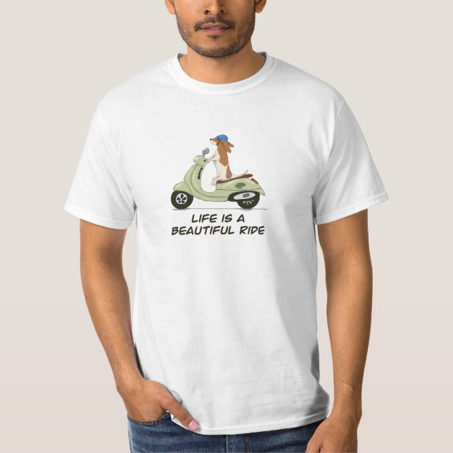 Livet är en vacker resa - Hund på Vespa T-Shirt (Framsida)