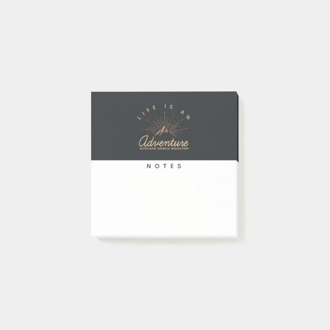 Livet är ett Äventyr-berg med gyllene solstrålar Post-it Block (Framsida)