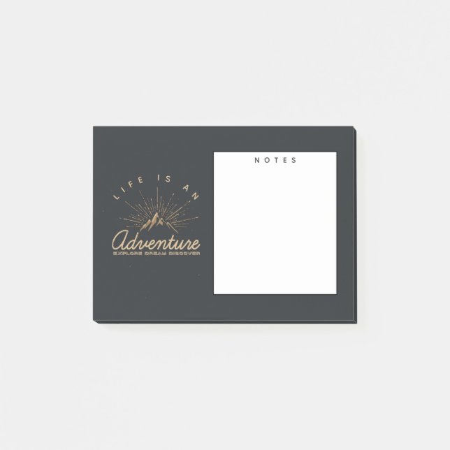 Livet är ett Äventyr-berg med gyllene solstrålar Post-it Block (Framsida)