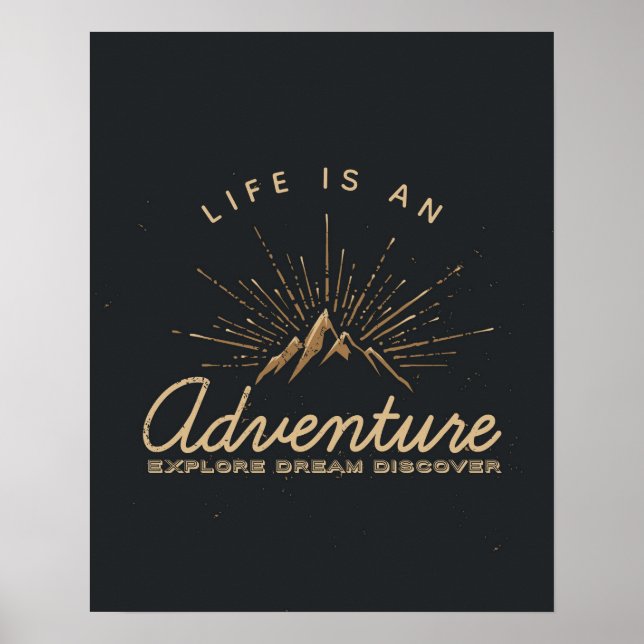 Livet är ett Äventyr-berg med solstrålar Poster (Framsidan)