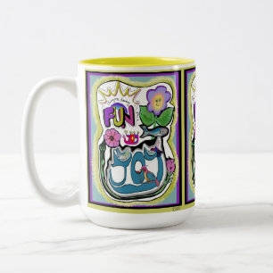 Livet är för kort, ha Roligt! Whimsical Joy Två-Tonad Mugg