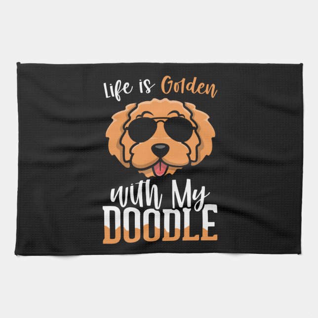 Livet är Golden med My Doodle, Hundar Owner Citat Kökshandduk (Horisontell)