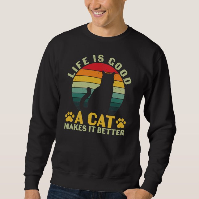 Livet Är Gott En Katt Gör Det Bättre Lång Ärmad Tröja (Framsida)
