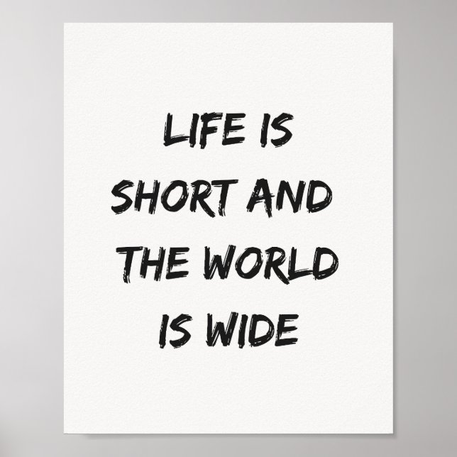 Livet Är Kort Resecitat Minimalistisk Typografi Poster (Framsidan)