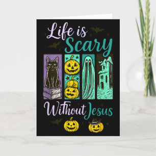 Livet är läskigt utan Jesus Kristna Halloween Re Kort