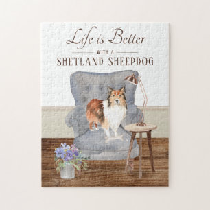 Livet är med en Shetland Sheepdog Jigszle Puzzle Pussel