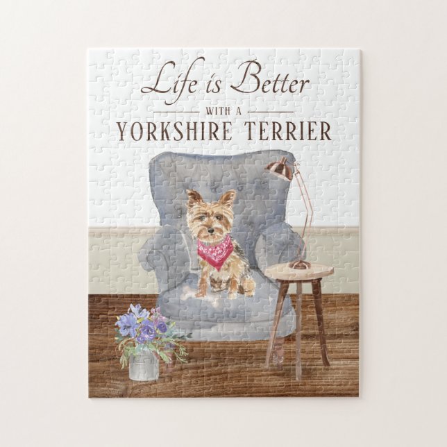 Livet är med en YORKSHIRE TERRIER Jigszons Puzzle Pussel (Vertikal)
