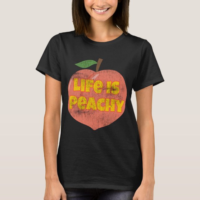 Livet är Peachy Retro Stil Distress Funny Fruit T Shirt (Framsida)