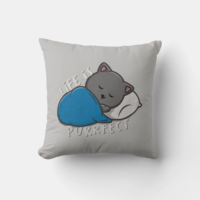 Livet är perfekt - Spipande katt Kudde (Framsida)