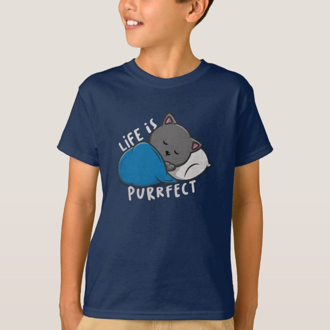 Livet är perfekt - Spipande katt T Shirt (Framsida)
