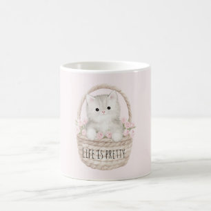 Livet är Pretty Kitty i en korg Röda rosor Kaffemugg