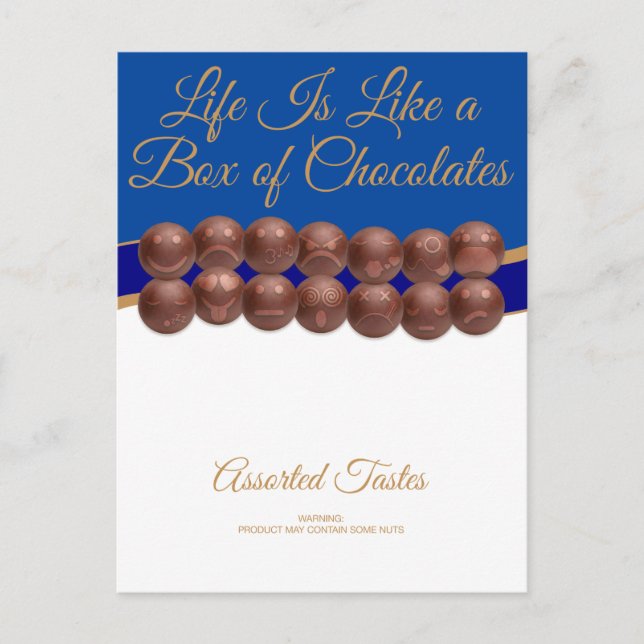Livet är som en låda choklad vykort (Framsida)