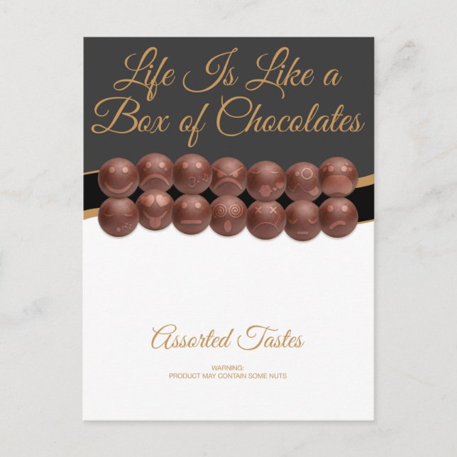 Livet är som en låda choklad vykort (Framsida)