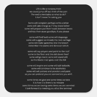 Livet är som en Runaway Tåg Fyrkantigt Klistermärke