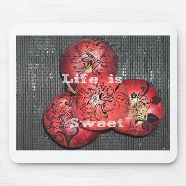 Livet är sötat: Apple och Blommigt Motif Design Musmatta (Framsidan)