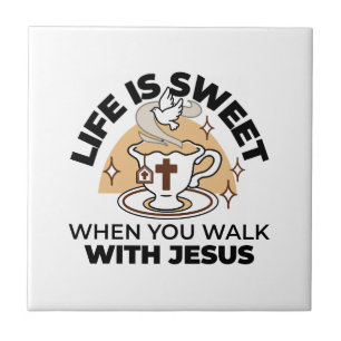 Livet är sötat med Jesus - Christian Faith Tea Kop Kakelplatta