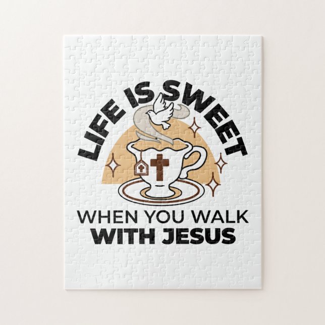 Livet är sötat med Jesus - Christian Faith Tea Kop Pussel (Vertikal)