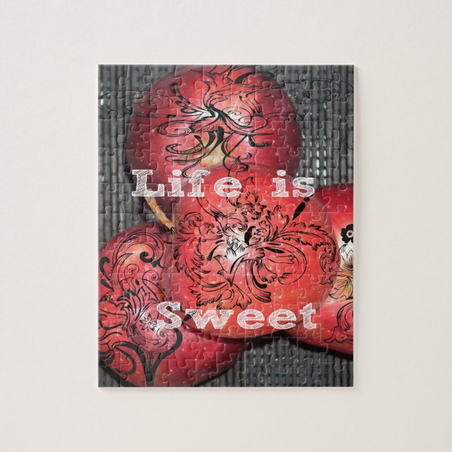 Livet är Sött: Äpple och Blommotiv Design Pussel (Vertikal)