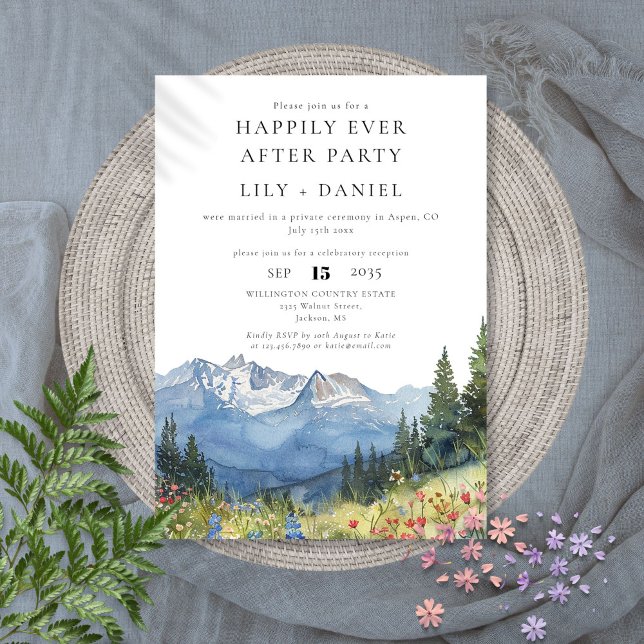 Livet är underbart vattenfärg bergbröllop inbjudningar (Happily Ever After Watercolor Mountain Wedding Invitation)