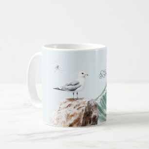 Livet är vacker havsfågel havsvåg trollslända kaffemugg