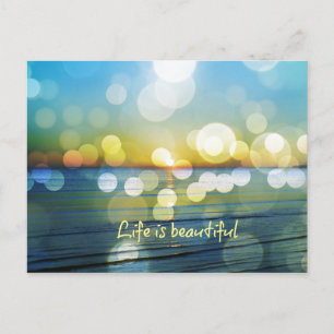 Livet är vackert Beach Sunrise med Bokeh Ljus Vykort
