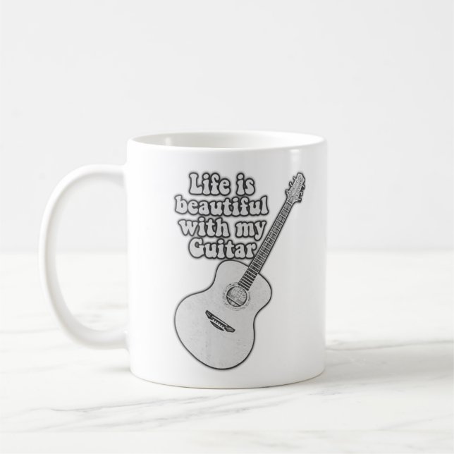 Livet är vackert med min gitarr. kaffemugg (Vänster)