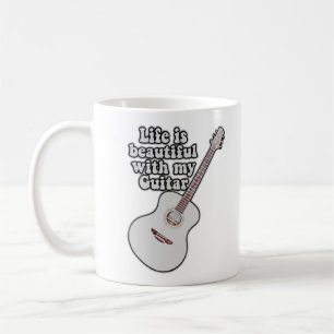 Livet är vackert med min gitarr, vintage färgstark kaffemugg