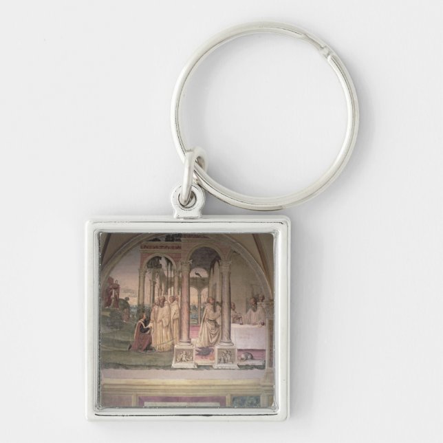 Livet av St. Benedict (fresco) (specificera), 3 Fyrkantig Silverfärgad Nyckelring (Framsidan)
