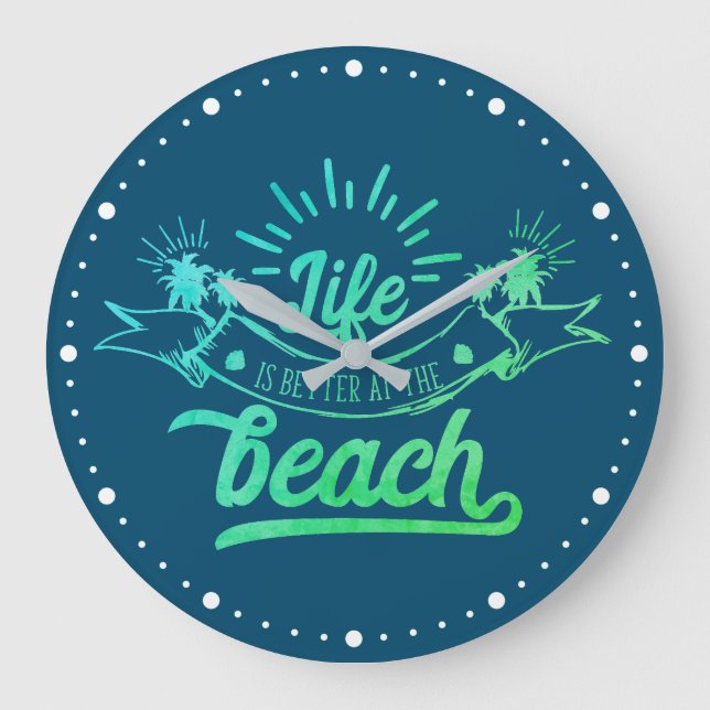 Livet bättre vid Beach Round Blue Clock Stor Klocka (Framsida)