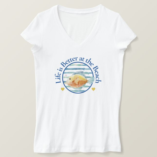 Livet bättre vid stranden, tropisk fisk, T-Shirt (Design framsida)