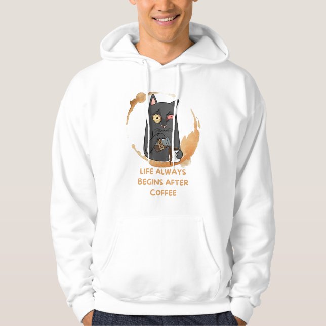 livet börjar alltid efter kaffe hoodie (Framsida)