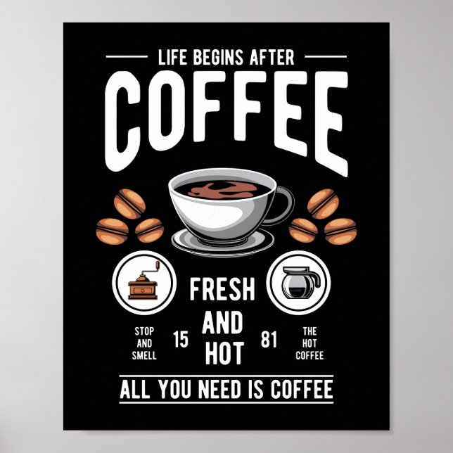 Livet börjar efter Coffee Barista Quote Poster (Framsidan)