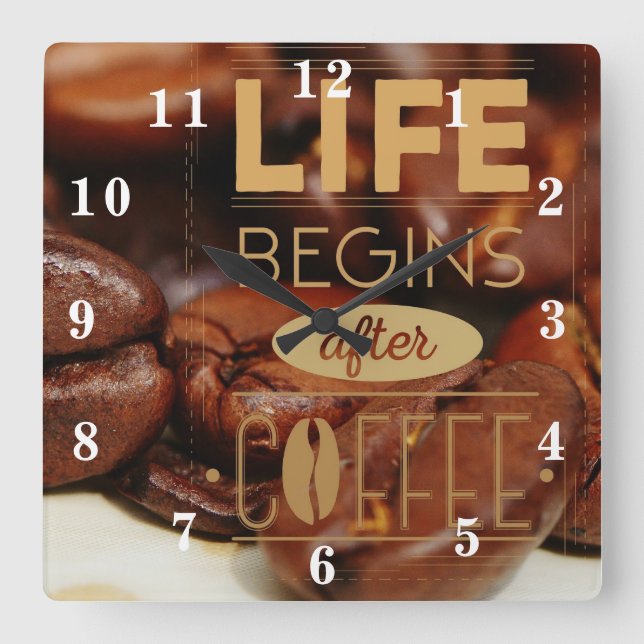 Livet börjar efter kaffe fyrkantig klocka (Framsida)