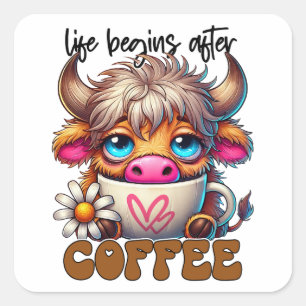 Livet Börjar Efter Kaffe Fyrkantigt Klistermärke