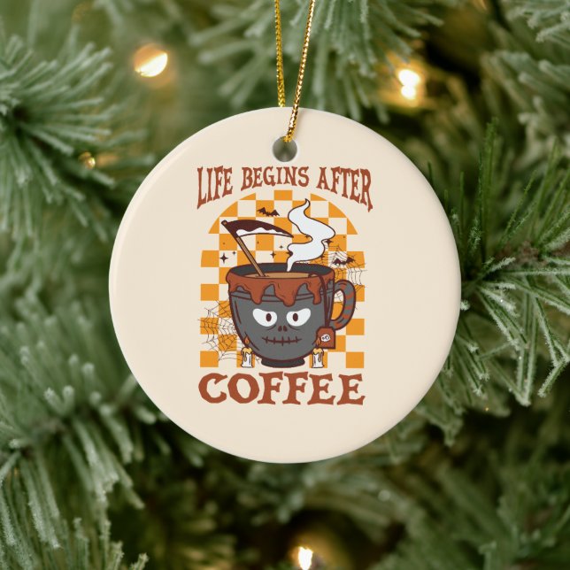 Livet börjar efter kaffe julgransprydnad keramik (Träd)
