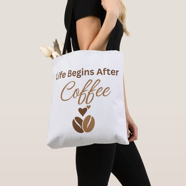 Livet Börjar Efter Kaffe, Mysigt Morgonkaffe Tygkasse (Närbild)