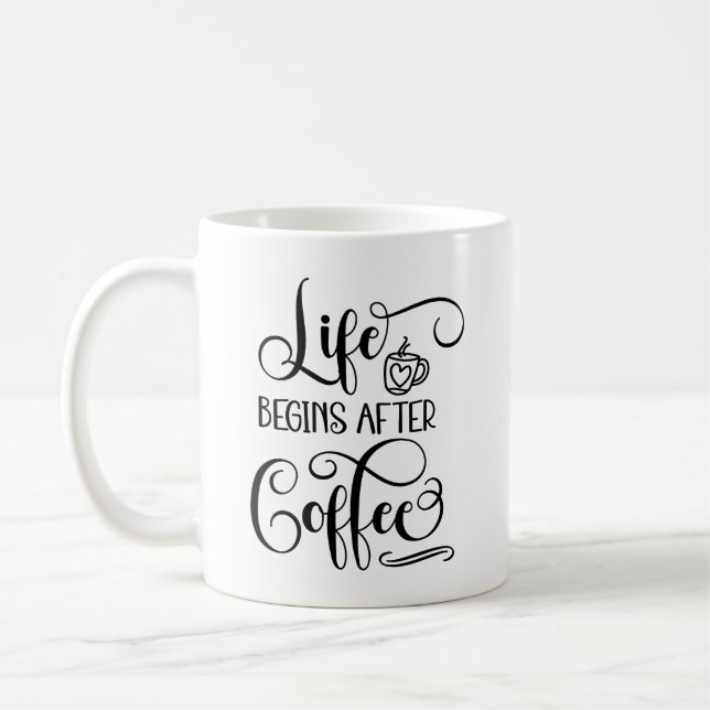 Livet börjar efter kaffe - offertkaffe, kaffe, Mug Kaffemugg (Vänster)