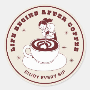 Livet Börjar Efter Kaffe Retro Badge Klistermärke