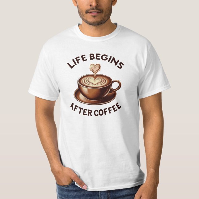 Livet börjar efter kaffe - Retro-kaffe Älskare T Shirt (Framsida)