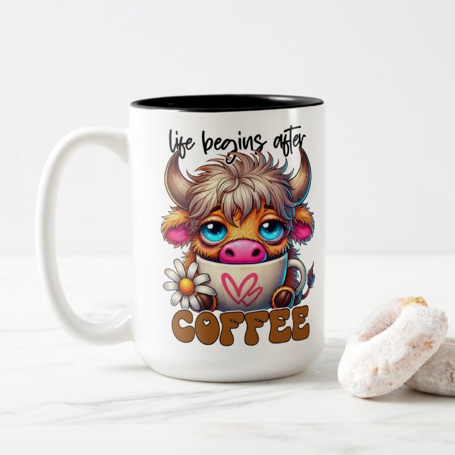 Livet Börjar Efter Kaffe  Två-Tonad Mugg (Med munk)