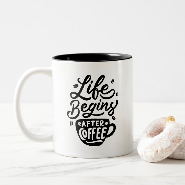 Livet Börjar Efter Kaffe, Tvåtons Kaffe Mugg (Med munk)