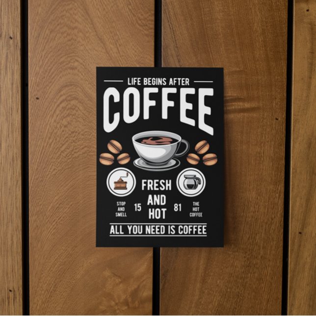 Livet börjar efter kaffeoffert vykort (coffee vintage quote postcard)
