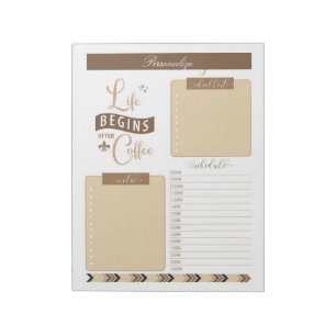 Livet börjar efter kaffeoffrets dagliga planerare anteckningsblock