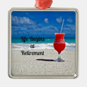 Livet börjar i Pension - Frostiskt dryck på Beach Julgransprydnad Metall