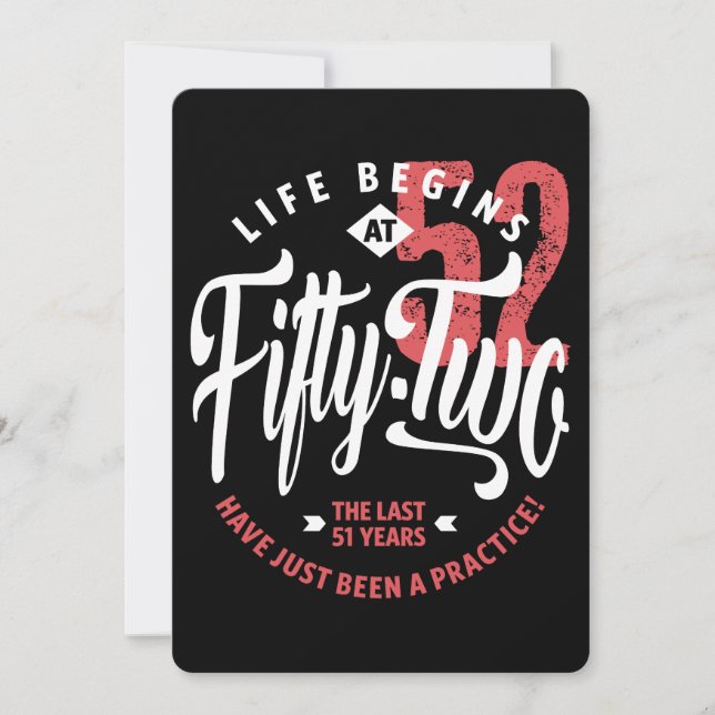Livet börjar vid 52 | 52:a födelsedagen kort (Framsida)