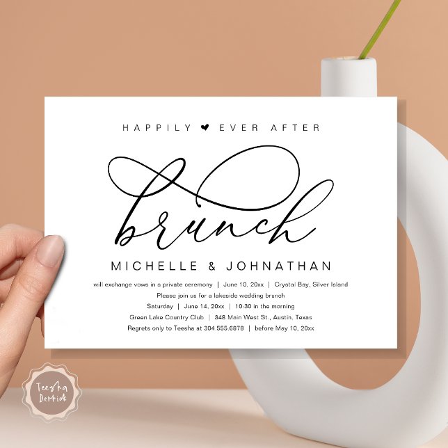 Livet Efter Brölloden Brunch, Modern Romantisk Fes Inbjudningar (Happily Ever After Brunch Party, Invitation Card, Modern Romantic Wedding Elopement, Black and White)