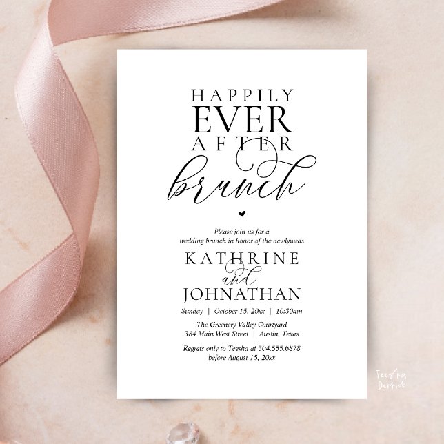 Livet Efter Bröllop Brunch Klassiskt Bröllop Elope Inbjudningar (Happily Ever After Brunch Modern Classy Wedding Elopement Invitation Card in Black and White)