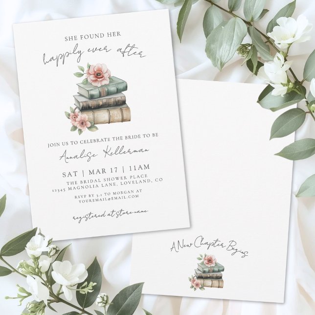 Livet Efter Bröllopet Bok Blomster Bröllopsfest Inbjudningar (Happily Ever After Book Floral Bridal Shower Invitation )