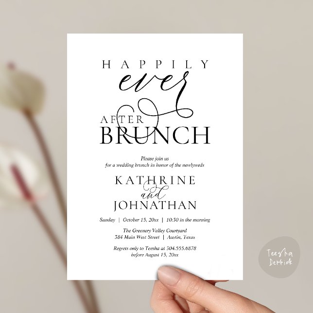 Livet Efter Bröllopet Brunch Inbjudningar (Happily Ever After Brunch Post Wedding Elopement Reception Invitation Card in Black and White)